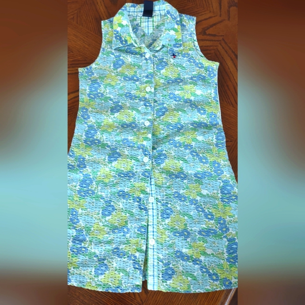 Tommy Hilfiger Sleeveless Button-Up Dress with Blue and Green Pattern